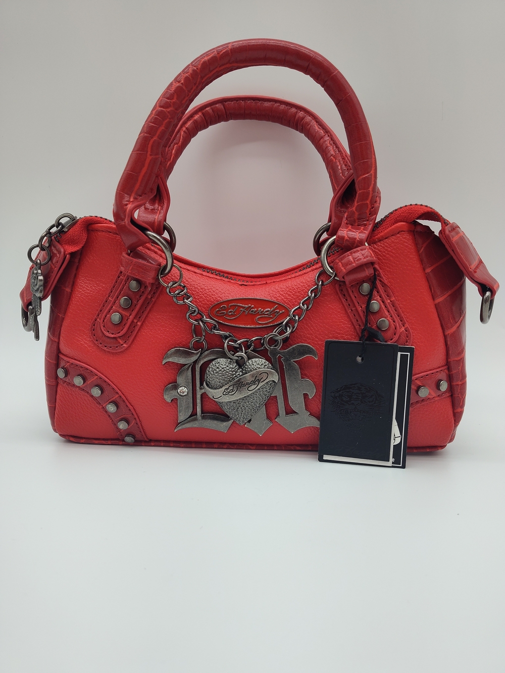ED HARDY Red Mini Satchel Crossbody Bag NWT Love Charm Vegan Leather - Picture 1 of 16